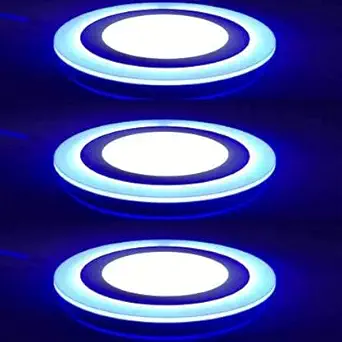 Online Generation 6 Watt (3 + 3) LED Round Panel Light Ceiling POP Down Indoor Light LED 3D Effect Lighting (Double Color) White and Blue Pack of 3