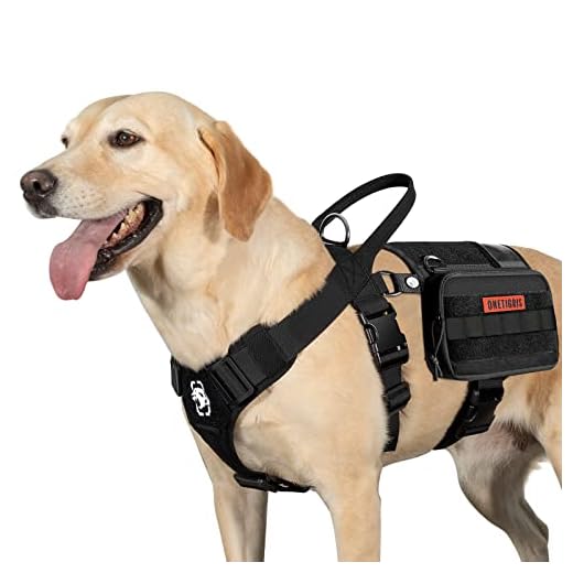OneTigris Guardian Harnais pour chien de service avec 3 anneaux en D en acier inoxydable et sac de grande capacité, sangle de poitrine confortable