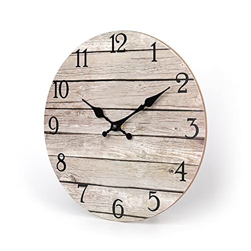 Jomparis 12 Inch Wooden Decorative Wall Clock Quartz Battery Operated Wall Clocks Vintage Rustic Country Tuscan Style Brown Wooden Home Decor Round Wall Clock #TOP1