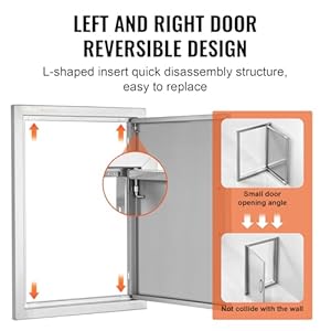 VEVOR BBQ Access Door 17W x 24H Inch Single Outdoor Kitchen Door Stainless Steel Flush Mount Door Wall Vertical Door with Handle for BBQ Island Grilling Station Outside Cabinet