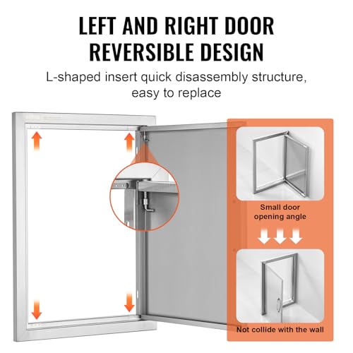 VEVOR BBQ Access Door, 17W x 24H Inch Single Outdoor Kitchen Door, Stainless Steel Flush Mount Door, Wall Vertical Door with Handle, for BBQ Island, Grilling Station, Outside Cabinet by VEVOR - Image 4