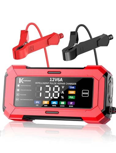 Car Battery Charger and Automatic Trickle Charger Battery Maintainer with Intelligent Pulse Repair Digital Display trickle Charger for car Battery 12v 6A for AGM LiFePO4 Motorcycle Batteries