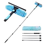 Yocada 2-in-1 Window Squeegee and Scraper with 2 Microfiber Cloths Adjustable Length 180° Rotatable Head for Glass Car Bathroom Floor Tile Window Cleaning 64.96"