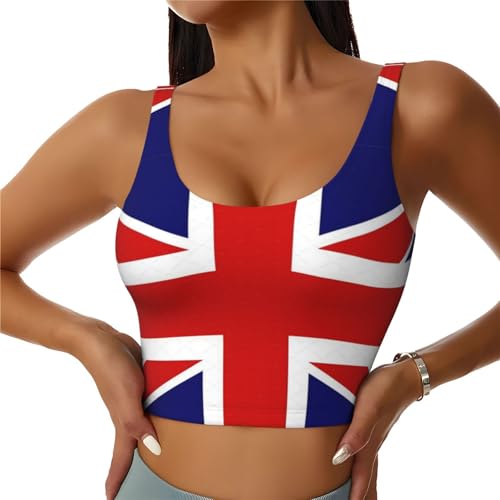 ERSDWRE Camiseta sin mangas atlética con estampado de bandera inglesa para mujer, camisetas sin mangas elásticas para fitness, yoga, Negro, S