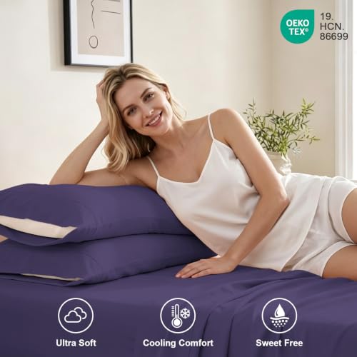 4 Pieces Queen Size Sheets Set, Breathable & Cooling Queen Sheet Set-Purple — view 2