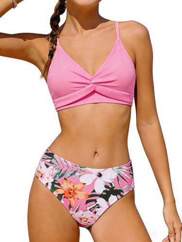 Image of Girls Swimsuit Color Block Bikini Sets Teen Bathing Suit Girls 2 Piece Swimsuits Criss Cross Swimwear for 9-16 Years