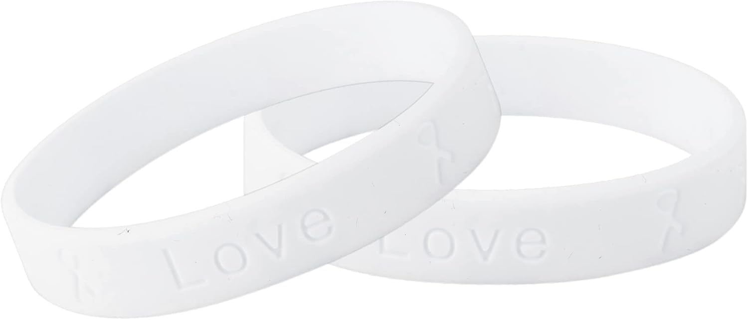White Ribbon Silicone Bracelet - White Awareness Silicone Wristband for Lung Cancer Awareness, Bone Cancer, Adoption, Scoliosis, Molestation and Blindness