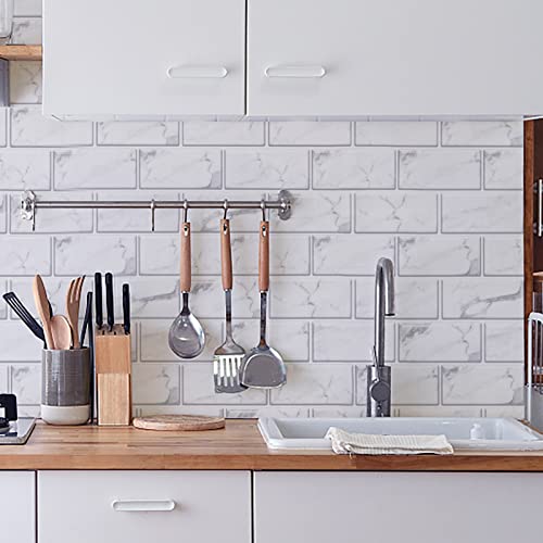 Marble Paper Subway Tile Peel And Stick Backsplash Granite Gray/White Peel And Stick Wallpaper 17.7"X118" Kitchen Wallpaper Removable Self Adhesive Contact Paper For Bathroom Kitchen Countertop #TOP4