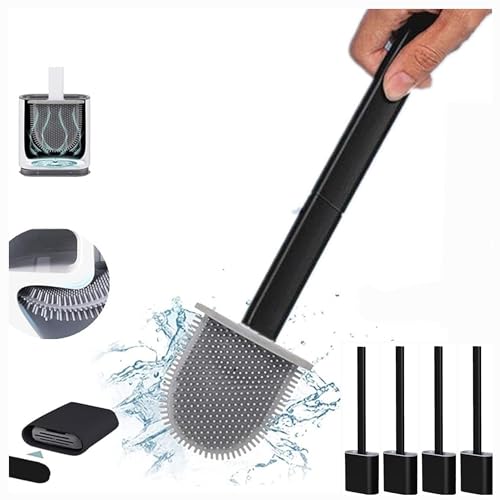 KWIK CLEAN Black 4 pack Deep Clean Silicone Toilet Brush & Quick Dry Anti-drip Holder