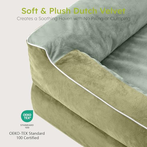 Image of CWAWZ Extra Large Dog Bed, Orthopedic Dog Bed with Cooling Gel Memory Foam, Waterproof XL Pet Bed with Removable Washable Cover, 42 inch Pet Sofa Couch Dutch Velvet with Bone Toy, Dark Green
