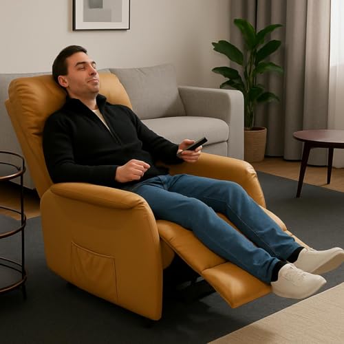 Image of INNOWIN Shark Recliner Sofa 1 Seater Motorized | Recliner Chair with Luxuriously Padded Body and Premium Comfort | Rexine Fabric | 1 Years Warranty | Tan Brown