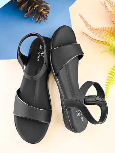 Image of XE Looks Brown Flat Sandals for Women | Broad Front Strap with Secure Back Support | Minimalist Casual Design | Lightweight & Comfortable For Girls