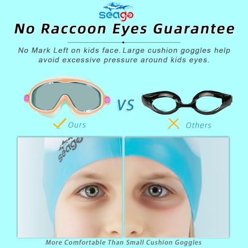 Image of Seago Swim Goggles 2 Pack Anti-Fog Anti-UV Wide View Swimming Goggles for Kids 3-14