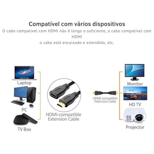 Cabo extensor compatível com HDMI, adaptador macho para fêmea, laptop, PS5, PS4, projetor, monitor,