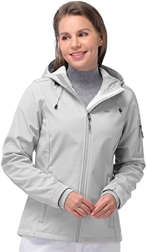 33,000ft Women's Softshell Jacket, Fleece Lined Warm Jacket Light Hooded Windproof Coat for Outdoor Hiking