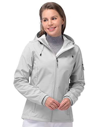 33,000ft Softshelljacke Damen Wasserdichte Atmungsaktive Warme Winterjacke Fleece Übergangsjacke Winddichte Funktionsjacke mit Kapuze Hellgrau M Cover
