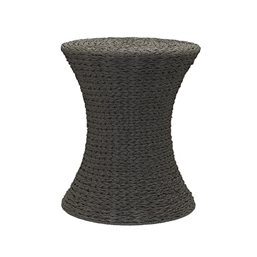 Household Essentials Hourglass Paper Rope Side Table with Iron Frame, Gray