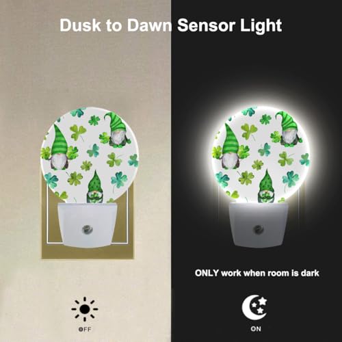 Image of EKOBLA St. Patrick's Day Gnome Night Light, Green Shamrock Clover Night Lights Plug Into Wall with Auto Sensor for All Ages