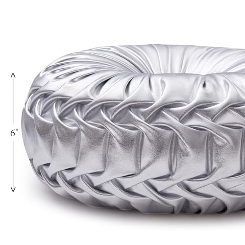 Image of EUCIOR Round Throw Pillows,Pumpkin Pleated Handmade Metallic Throw Pillows,Silver Pillows,Modern Leather Decorative Pillowcases for Home Decor Bedroom Living Room Couch Bed Sofa (Silver)
