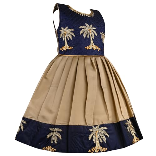 Image of Wish Karo Baby Girls Knee Length Satin Embroidered Party Dress-(fe2913nw)