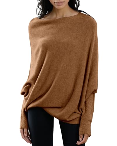 Image of Imily Bela Batwing Boat Neck Sweaters for Women Spring Long Sleeve Soft Knit Loose Baggy Pullover Jumper Top