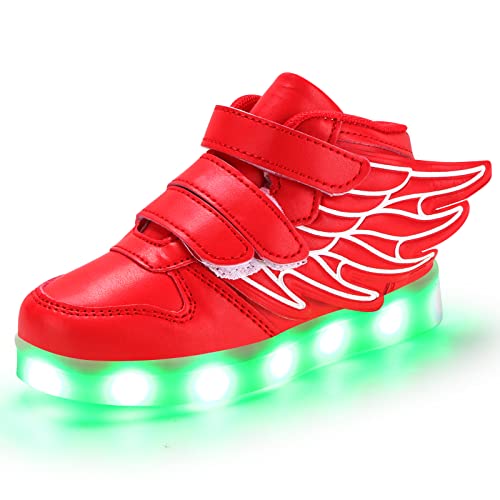 PADGENE Chaussures Enfants Garçon Fille Basket LED Lumineuse 7 Couleurs Clignotants USB Rechargeable Securité Mode, Rouge, 33 EU
