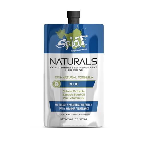Splat Naturals Semi-Permanent Hair Color, Blue, 6 fl. oz., 95% Natural Hair Dye Formula Lasts Up to 30 Washes, Vegan & Cruelty-Free
