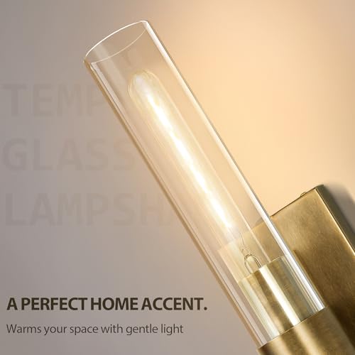 Image of Brass Bathroom Vanity Wall Sconces, 2-Light Glass Tube Wall Sconces, 22.8 inch Horizontal or Vertical Linear Wall Sconces, Gold Vanity Light, Indoor Wall Sconces, E26 Bulb Included