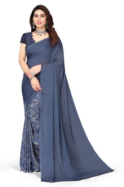 Yashika Womens Georgette Printed Saree With Blouse Piece(HALF INK...