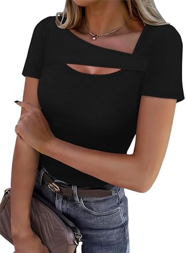 XIEERDUO Womens Summer Tops Short Sleeve Shirts for Women Sexy Tops Y2K Shirts One Piece Cutout Tops