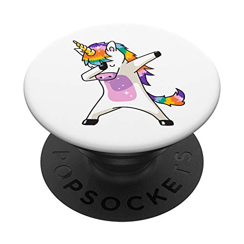 White Cute Dabbing Unicorn With Rainbow Hair On White