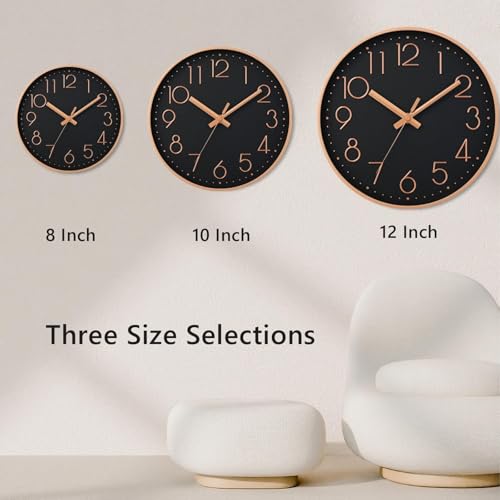 Image of DAXSMY Wall Clock 8 Inch Black Decorative, Battery Operated Silent