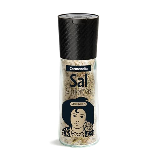 Carmencita Sal Marina con Hierbas, Sin Gluten, Molinillo de Cristal con Molienda Regulable 89g