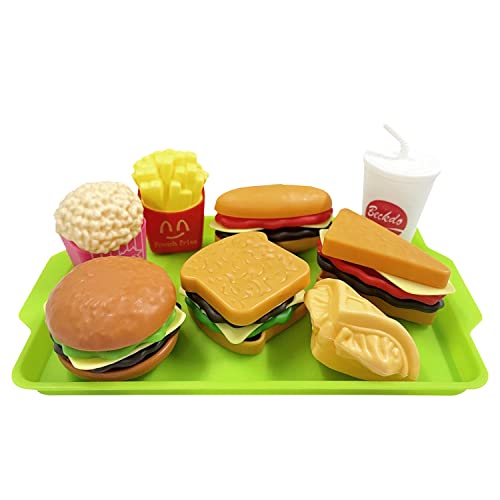 Set di 9 Giocattoli per Simulazione di Cibo, Mini Kitchen per Bambini, Hamburger Hot Dog French Fries Tray Gift Set,...