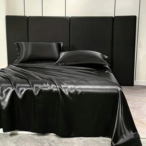 JIANINGHOME Satin Drap Plat,230x250cm,Noir,Drap de Lit Satin de Soie Drap Plat Drap Plat en Soie Doux Confort Premium H么tel Literie Drap Plat Drap Plat