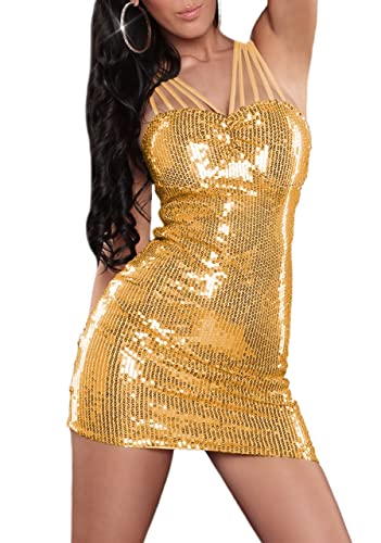 Women's Short Sequin Evening Dress (XL, Gold): Buy Online at