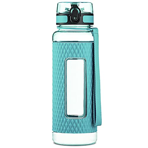 Swig Savvy Sports Water Bottle, Wide Mouth Leakproof Lid, Infuser, Silicone Sleeve - 16oz (Green)