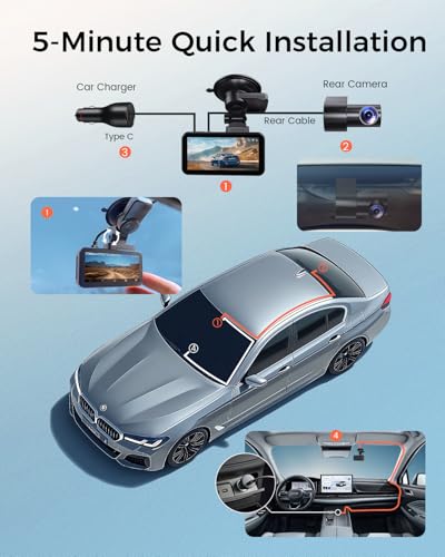 COOLCRAZY 4K Dash Cam Front and Rear with Touch Screen & STARVIS Sensor,5.8Ghz Wi-Fi,GPS,64GB Card,Night Vision Dashcam,G-Sensor,Loop Recording,App Control,24H Parking Monitor Car Camera - Image 9