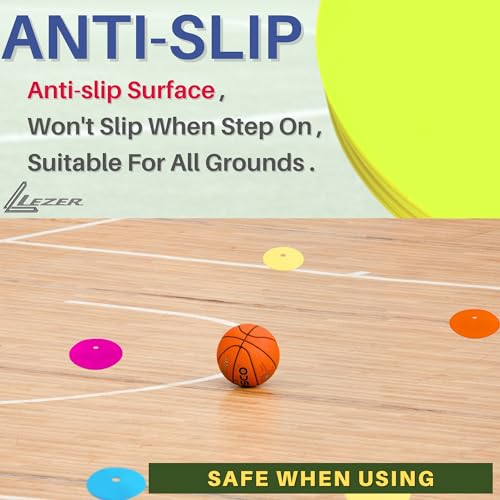 LEZER 6 Inch Flat Cones, Spot Markers, Soccer Cones, Field Court Markers, Sit Spots, Flat Discs, Soccer Training Equipment, Agility Practice, Football, Made in Taiwan, Set of 24 - Thumbnail 5