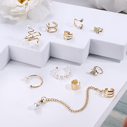 Finrezio 64Pcs Ear Cuff Earrings For Women, Non Piercing Clip On Wrap Cartilage Earrings Helix Ear Cartilage Ear Cuffs, Ear Clip Fake Earrings Adjustable #TOP5