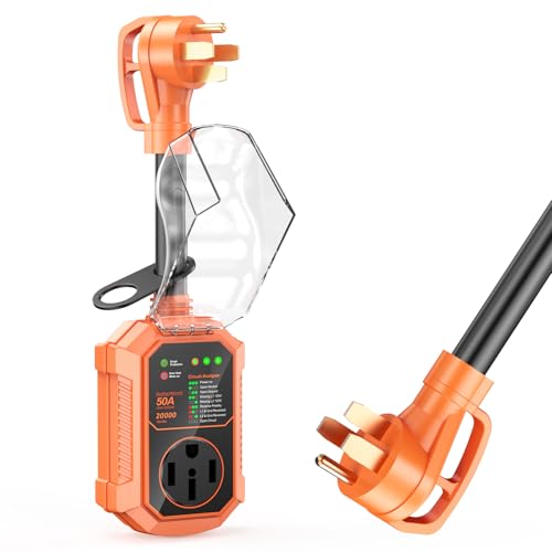 GutterWord 50Amp RV Surge Protectors & RV Circuit Analyzer, 20000 Joules, IP68 Waterproof, Full Surge & Voltage Protection, RV Adapter Plug for Camper Trailer [𝐇𝐢𝐠𝐡𝐞𝐬𝐭 𝐉𝐨𝐮𝐥𝐞 𝐑𝐚𝐭𝐢𝐧𝐠]