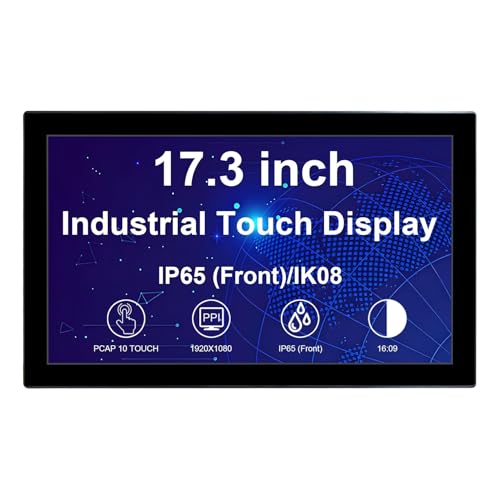 Image of VSDISPLAY 17.3'' 1920x1080 Industrial Touch Monitor IP65 Front Waterproof | IPS LCD Display,10-Point Capacitive Touch, with H /D VGA Interface for Industrial Outdoor Kiosk Use