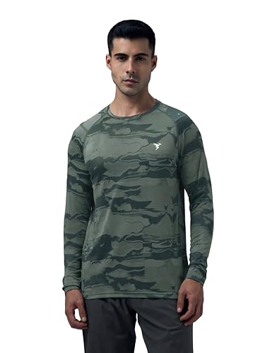 Image of TECHNOSPORT Men's Slim Fit All Over Print Jacquard Crew Neck Full Sleeve T-Shirt, Quick Dry Activewear Tee with UPF 50+ Sun Protection for Gym, Running, Sports & Everyday Wear