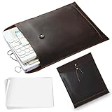 Leather Document Holder for Traveling Vintage Leather Portfolio with Handles A4 File Organizer for Important Papers and Files