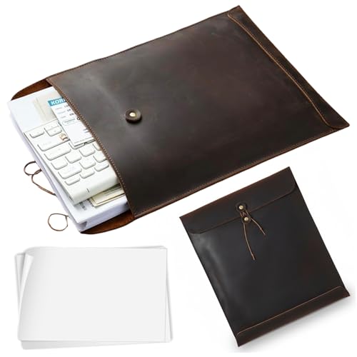 Leather Document Holder for Traveling Vintage Leather Portfolio with Handles A4 File Organizer for Important Papers and Files