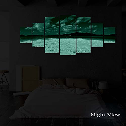 Startonight Large Canvas Wall Art Beach - Island In The Clear Blue Ocean - Huge Framed Modern Set Of 7 Panels 40" X 95" #TOP4