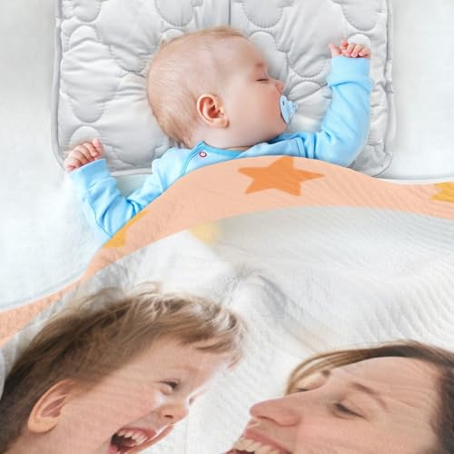 Custom Warm Family Image Star Orange Pattern Baby Receiving Blankets Breathable Custom Made Tigers Baby Name Blanket Personalized for Nursery Stroller Crib 30x40in recuerdo de bautizo para4