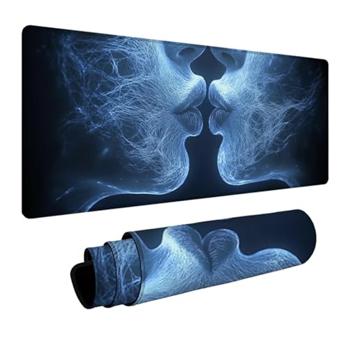 Beso Alfombrilla Ratón Gaming 1000x500x3mm, Alfombrilla Escritorio XXL Abstracto, Tapete Escritorio con Base de Goma Antideslizante, Mouse Pad con Bordes Cosidos, Accesorios Gaming, para PC W-1069