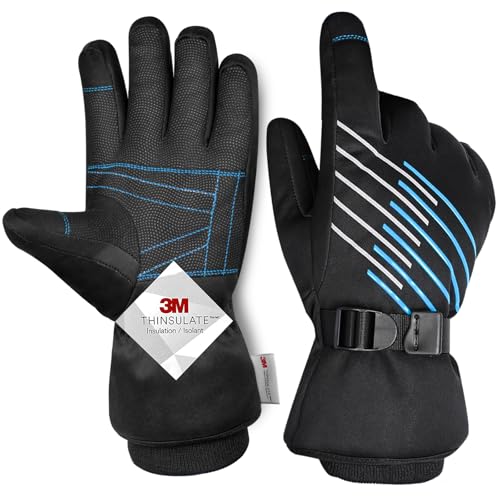 MOREOK Waterproof & Windproof -10°F Winter Gloves for Men/Women-3M Thinsulate Touch Screen Snow Bicycle Bike Gloves for Skiing,Cycling,Motorcycle,Running-Blue-XL