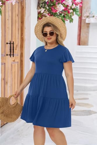 Image of HiMONE Summer Dresses for Women 2025 Vacation Sundresses Ruffle Sleeve Boat Neck with Pockets A Line Casual Dress XS-2XL